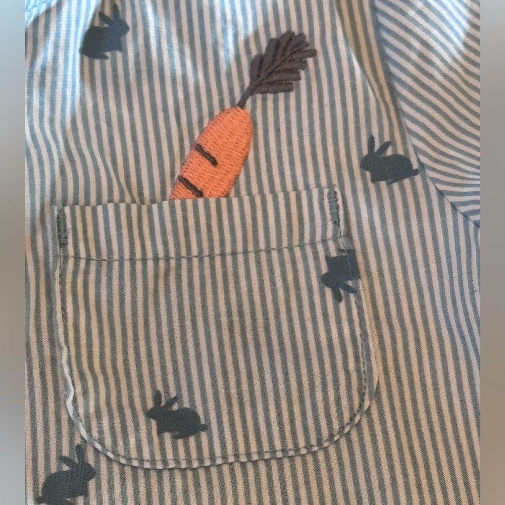Carter’s Just One You Baby Boy Blue Striped Button Bunny Romper Carrot Sz 6m - Picture 6 of 10